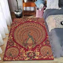 Peacock Themed Red Floral Carpet with Elegant Mandala Design Pattern Suitable for use as an anti-slip for living room bedroom sofas 40x60cm( 15x23in )