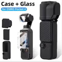 Case + Glass for DJI Osmo Pocket 4 Silicone Soft Protective Cover & Ultra-Clear Screen Protector Film for Pocket4 Accessories
