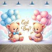 2D Pink & Blue Balloon Teddy Bear Backdrop  Girl or Boy?  Gender Reveal Decoration 47.2x31.5inch/120*80cm