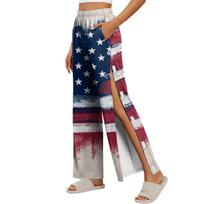 Women Independence Day Print Side Velcro Closure Easy Open Post Surgery Recovery Long Pants Comfortable Fit Soft Fabric XXL chaki