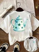 Watercolor Teapot Graphic T Shirt Women Cute Star Tea Pot Print Tee Kawaii Aesthetic Short Sleeve Casual Loose Top Goth S