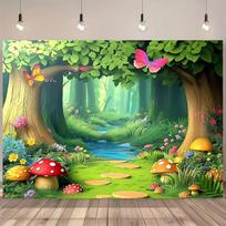 2D Fairy Tale Forest Backdrop 7x5FT Cartoon Green Nature Photo Banner 47.2x31.5inch/120*80cm
