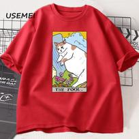 Sad Cat Meme The Fool Tarot TShirt Unisex Women Witchy Clothing Crying Cat T Shirt Casual Oversized Tshirts Streetwear Clothing S