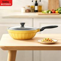 Buydeem 30cm Light Goose Yellow Aluminum Stir-Fry Pan