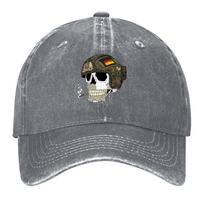 New GerUnisex Bundeswehr flecktarn skull with fast helmet Baseball Cap derby hat Bobble Hat Rave Golf Women Unisexs