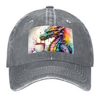 New Watercolor Dragon with his Morning Coffee Baseball Cap birthday custom caps Sun Hat For Children Vintage Unisexs Tennis Womens
