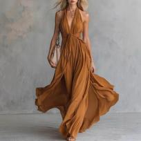 Loose Fit Plus Size Vacation Maxi Dress V Neck Shirt Dress Striped Summer Long Dress with Relaxed for Women S