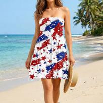 Women’s Strapless Casual Dress Sleeveless Tube Top Sundress with Firework and Star Pattern for Summer Holiday Beach Wear XXL balta