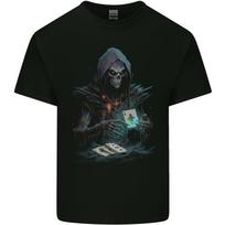 Playing Cards Grim Reaper Skull Mens Cotton T-Shirt Tee Top S įvairiaspalvis