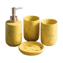 Bathroom Accessories Set of 4 Lotion Bottle Mouthwash Cup Soap Dish Toothbrush Holder Multifunction Household Supplies Yellow
