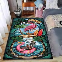 Summer Flamingo and Pirate Skeleton Tropical Cartoon Carpet Design Suitable for use as an anti-slip for living room bedroom sofas 40x60cm( 15x23in )