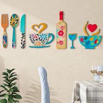 8PCS/SET Self-adhesive Floral Kitchen Utensil Pendant Rustic Coffee Cup Wall Sticker  Dining Room Style A