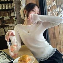 Autumn Winter Base Knitted Sweater For Women Lace Solid Fashion Casual Knitwear Women Clothing Slim Fit Round Neck Pullover Sweaters Ladies Tops 31035 One Size balta