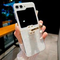 Spalvingas blizgantis svajingos kriauklės rašto telefono dėklas, skirtas Samsung Galaxy Z Flip 6 5 4 3, blizgus marmuro dangtelis su žiedu laikikliu For Z Flip 5