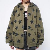 2KWEIRD Y2k Vintage Gothic Women Hoodie Fashion Stars Print Zip Up Autumn Winter Hip Hop Long Sleeve Jacket Coat Loose Hooded Sweatshirt S