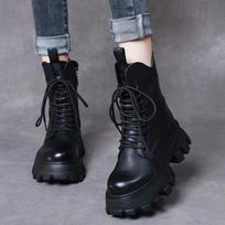 Moteriški batai suvarstomi suvarstomais raišteliais Patogūs moteriški platforminiai batai Šilti neslystantys Retro masyvūs aulinukai Motociklininkų batai moterims Botas De Mujer 35