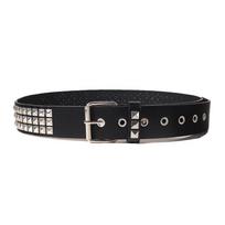 Punk Unisex Black Leather Belt with Pentagram Bullet Rivet Buckle 105 cm