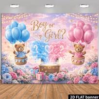 2D Baby Shower Banner Backdrop, 2D Flat Printing Blue Pink Bear Party Background 47.2x31.5inch/120*80cm