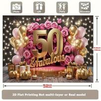 2D 50th Birthday Celebration Backdrop, Pink Gold  50 & Fabulous  Themed Photo Booth Background 47.2x31.5inch/120*80cm