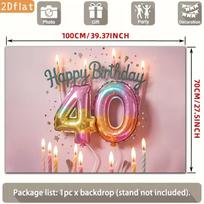 2D 40th Birthday Party Backdrop, Colorful Foil Number 40 Photo Banner Decor 47.2x31.5inch/120*80cm
