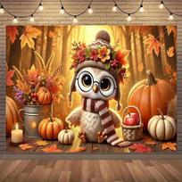 2D Adorable Owl Fall Backdrop Warm Thanksgiving Party Banner 47.2x31.5inch/120*80cm