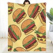 Comfort Burger Themed Flannel Blanket - Soft, lightweight and double-sided for sofas, beds, camping | Durable 130X150cm