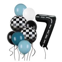 9pcs Race Car Balloons Set Checkered Balloon Blue Black Latex Balloon Boy One Happy 1st 2nd Vintage Two Fast Theme Party Decor Other