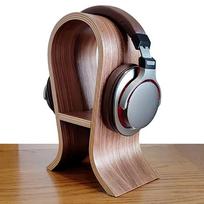 Headset Stand for Office Desk Gaming Headphone Display Holder Hanger Wooden Walnut with Cellphone Holder, 10cm/ 12cm Width