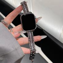 Prabangus deimantinis metalinis dirželis Apple Watch 11 10 46mm 45mm 44mm 42mm 41mm 40mm moterims, žvilgantis nerūdijančio plieno apyrankės dirželis IWatch Series 9 8 7 6 SE 38mm 40mm 41mm juoda