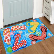 Summer Seaside-themed Entrance Floor Mat Colorful Flip-flops for Welcoming Guests Bathroom Entrance Non-slip Mat Kitchen Carpet 40x60cm