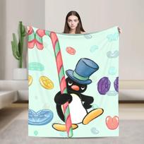Mielas Pingu pingvinas Šilta antklodė Dekoratyvinis pliušinis pledas Juokingas lauko flanelinis patalynės užvalkalas Sofos lovos užvalkalas 130x150cm