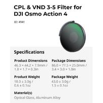 SmallRig CPL & VND 3-5 Filter for DJI Osmo Action 4 Combining ND8 ND16 ND32 CPL Fiter into One, Multicoated HD Optical Glass4941 4941