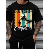 Surfing California City T-Shirts | Casual Crew Neck, Short Sleeve, Trendy and Fashionable, Perfect for Daily and Weekend Wear, Ideal for Summer S įvairiaspalvis