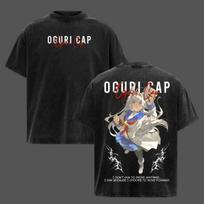 Riboto tiražo Oguri Cap Rūgštimi skalaujami marškinėliai Uma Musume Pretty Derby Anime Vintažiniai marškinėliai 2XL black