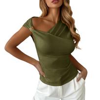 Women Asymmetric One Shoulder Top Slim Fit Sleeveless Blouse Office Wear Stylish Workwear Vest Shirt L
