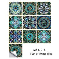 Tile Stickers Wall Decor Moroccan Bohemian Stickers Bathroom Kitchen Wall Decals Waterproof PVC Decor Self-Adhesive Tile Decals 10cmx10cm(10PCS) žalia