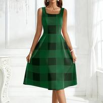 Sleeveless Dress for Women 2026 Boho Maxi Dress with Plaid Print Suitable as Spring Wedding Guest Dress and Cocktail Dress S