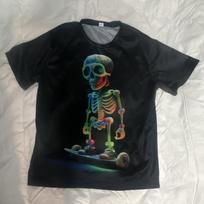 Men's XXL Black Multicolor Skeleton Skateboard Graphic T-Shirt, Jersey S įvairiaspalvis