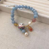 Cat Pendant Maneki Neko Stone Bracelets Female Hand Chain Bead Bracelets Korean Style Bracelets B