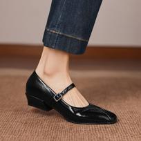 Krazing Pot Microfiber Round Toe Thick Low Heels Spring Summer Shoes Big Size 43 Buckle Straps Women Shallow Pumps 34 juoda