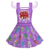 82953 Girls Six Seven 67 Brainrot Print Mesh Princess Dress 100cm violetinė