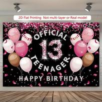 2D Black 13th Birthday Backdrop for Girls Official Teenager Photography Background 47.2x31.5inch/120*80cm