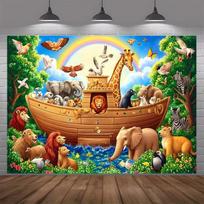 2D Noah's Ark Rainbow Zoo Animals Backdrop for Baby Shower Party Decoration 47.2x31.5inch/120*80cm