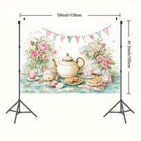 2D Vintage Teapot & Cookies Backdrop, Garden Party & Afternoon Tea Decoration 47.2x31.5inch/120*80cm