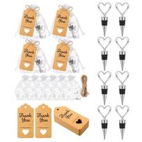 8 Set Heart Shaped Wine Stoppers Bulk Wedding Party Favors Love Design Beverage Bottle Stoppers With Sheer Bags, Labels sidabras