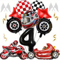 12pcs Racing Car Balloon Birthday Set Boy Motorcycle with 32 Inch Black Number 1-9 Balloon Birthday Festive Party Supplies Number&32inch