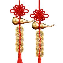Feng Shui Copper Gourd Five Emperor Coins Pendant