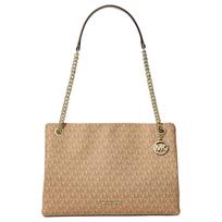 MICHAEL KORS Christina Metaliniai Elementai Drobės Pečių Krepšys Vidutinio Dydžio Moteriškas Camel auksas