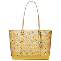 MICHAEL KORS Jet Set Auksinės spalvos detalės Rankinė Rankinė Pirkinių krepšys Dengtas drobės Pečių krepšys Didelė Moteriška Geltona auksas