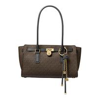 MICHAEL KORS Hamilton Classic Logo Gold Metal Details Leather Shoulder Bag Small Women's Maroon and Black juoda